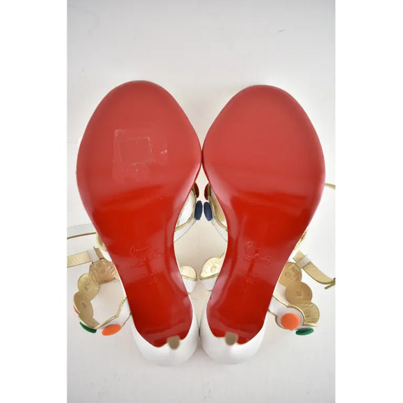 Christian Louboutin Smartissima 100 White Multi Ankle Strap Sandal Heel Pump 38 - Picture 11 of 11